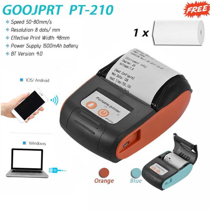 HXSJ GOOJPRT PT-210 Portable Thermal Printer Handheld 58mm Receipt Printer for Retail Stores Restaurants Factories Logistics with Printer Paper Rolls