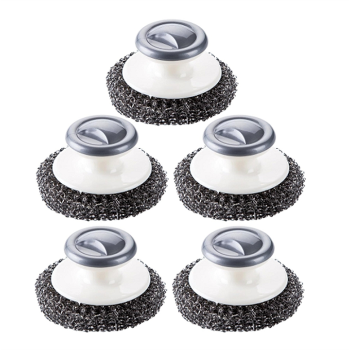 5Pcs Stainless Steel Scrubber with Handle,Heavy Duty Dish Scrubber Cleaning Brush for Pots, Pans Easy to Use