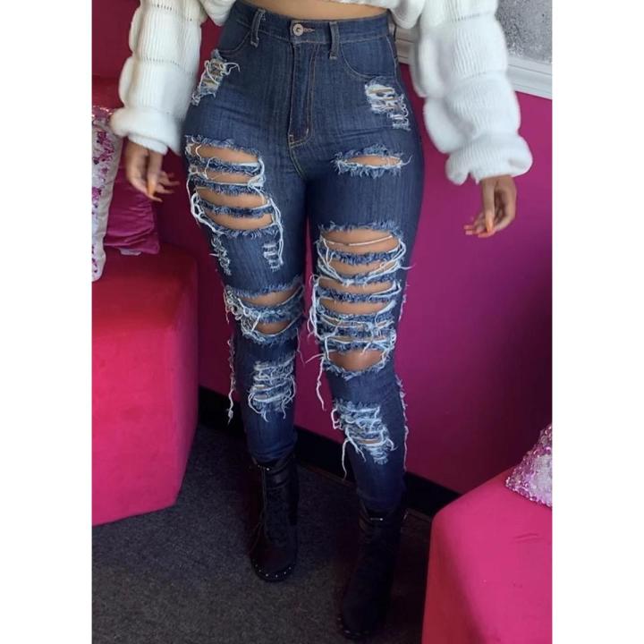 High Waist Ripped Jeans For Women Fashion Trendy Stretch Jeans Casual Denim Pencil Pants S-2XL drop shipping