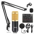 BM 800 9 in 1 Condenser Microphone Kit &  V8 Live Sound Card Microphone Stand Shock Mount Professional Mic Set for Broadcast Singing K Songs - Gold. 