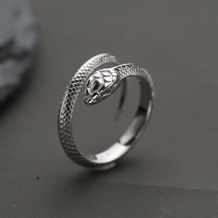 Exquisite and fashionable ins style Korean version of Chi Lian men's silver python open ring simple live broadcast bracelet