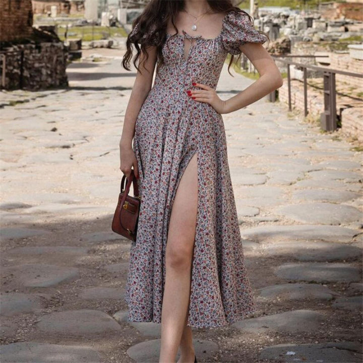 %E3%80%90sought-after%E3%80%91%20Short%20Puff%20Sleeve%20Flroal%20Printed%20Ruched%20Party%20High%20Split%20Women%20Summer%20Dress%20Long%20Maxi%20Dresses%20Drawstring%20Vestidos%20Sundress%20-%20Image%202