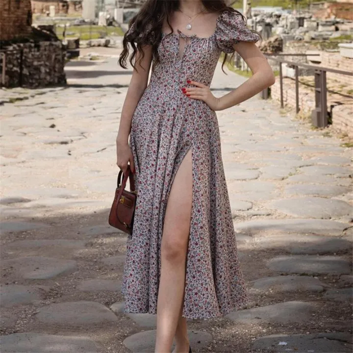 %E3%80%90sought-after%E3%80%91%20Short%20Puff%20Sleeve%20Flroal%20Printed%20Ruched%20Party%20High%20Split%20Women%20Summer%20Dress%20Long%20Maxi%20Dresses%20Drawstring%20Vestidos%20Sundress%20-%20Image%202
