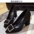 Professional Pointed Toe Pumps Work Mid Heel Black Chunky Heel Comfortable Women's Formal Wear Interview Women's Shoes Work Shoes High Heels Women. 