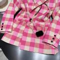 Spring Autumn Girls Blazer Baby Coat Teenage Suit Jacket Kids Blazer Children Clothes Pink Check Pocket Button 3-14Y. 