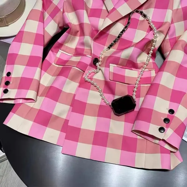 Spring%20Autumn%20Girls%20Blazer%20Baby%20Coat%20Teenage%20Suit%20Jacket%20Kids%20Blazer%20Children%20Clothes%20Pink%20Check%20Pocket%20Button%203-14Y%20-%20Image%205