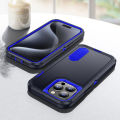 3 In 1 Full Cover Shockproof Phone Case With Stand For iPhone 15 Pro Thick Hard Phone Casing Contrasting Colors Fashion Phone Cover Shell.