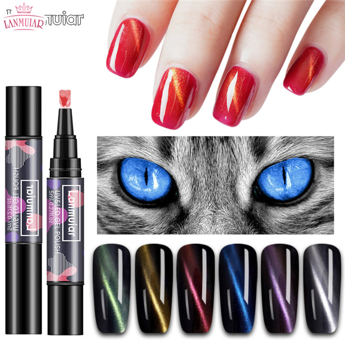 Lanmuiar 3 In 1 UV Gel Nail Polish Cat's eye Colorful One Step Gel Nail Pen Not Need Base Top Coat Nail Art Gel Varnish