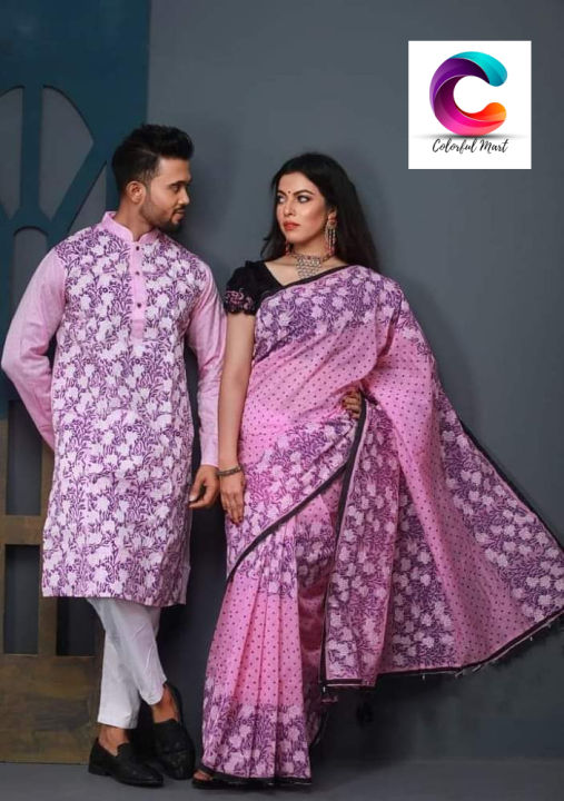 Occasional%20Dress/Couple%20Set/Matching%20Dress/Traditionally%20Dress/Sari%20And%20Panjabi%20-%20Sari%20-%20Image%202