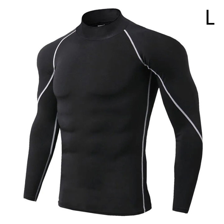 New Fashion Men Autumn Turtle Neck Long Sleeve Sports Gym T-shirt Thermal Underwear To Comfortable to wear Suitable for Running