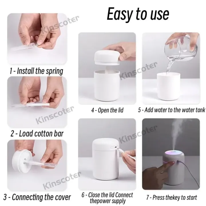 Air Humidifier USB Mini Portable Aroma Essential Oil Diffuser Perfume Sprayer Purifier Atomizer LED Light for Home Car.