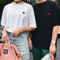 summer new love embroidery t-shirt couple vintage tshirt short sleeve streetwear black tee shirt clothes top aesthetics size y2k. 