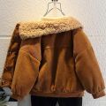 Corduroy Jacket For Boys Winter Plush Lapel Warm Outwear Children Clothing For Baby Boys Thicken Lambswool Jackets 1-5 Years. 