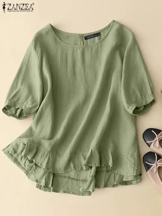 Woman%20Vintage%20Solid%20Blouse%20Femme%20Half%20Sleeve%20O-Neck%20Shirt%20Elegant%20Casual%20Tunic%20Tops%20Blusas%20-%20Image%203