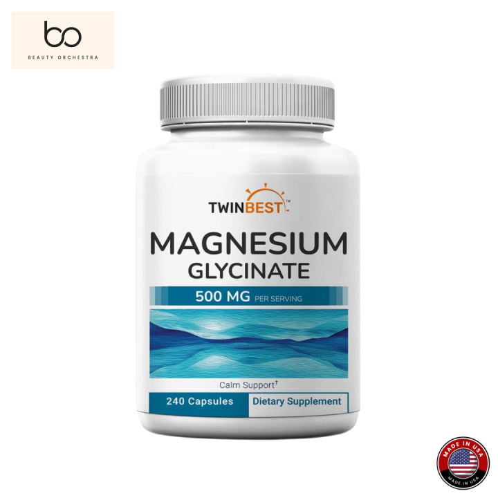 TwinBest Magnesium Glycinate 500mg – 240 Capsules