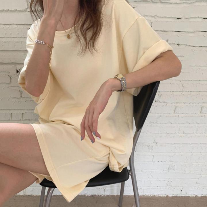 Chic%20Women%20Top%20Shorts%20Suit%20Casual%20Women%20Summer%20Tracksuit%20Pocket%20Daily%20Wear%20Pure%20Color%20O%20Neck%20Summer%20T-shirt%20Shorts%20Set%20-%20Image%204