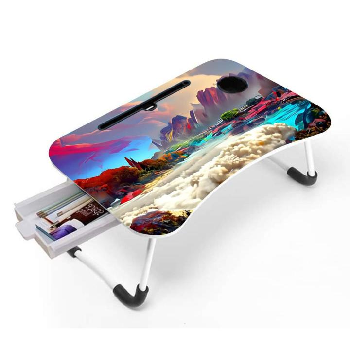 Product Details Of Printed Computer Laptop Desk With Drawer - Small Foldable Multi-Function Bed Desk With Laptop Table Drawer