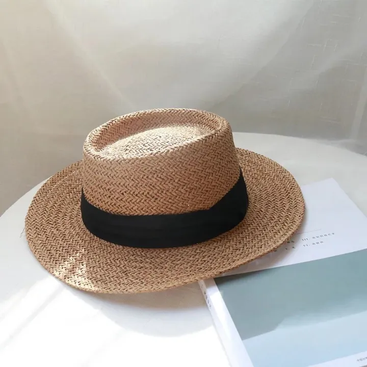 Ladies%20Handmade%20Natural%20Straw%20Hat%20Summer%20Beach%20Hat%20for%20Women%20Men%20Panama%20Cap%20Fashion%20Concave%20Flat%20Protetion%20Visor%20Sun%20Boat%20Hats%20-%20Image%202