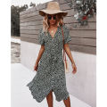 2021 Women Casual Summer Dresses Holiday Dot Print Empire Party Beach Short Sleeve Vestidos De Verano Robe Femme Long Dress. 
