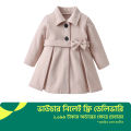 Toddler Girls Fall Winter Woolen Trench Coat, Kids Long Sleeve Buttons Mid-Length Outerwear with Belt. 