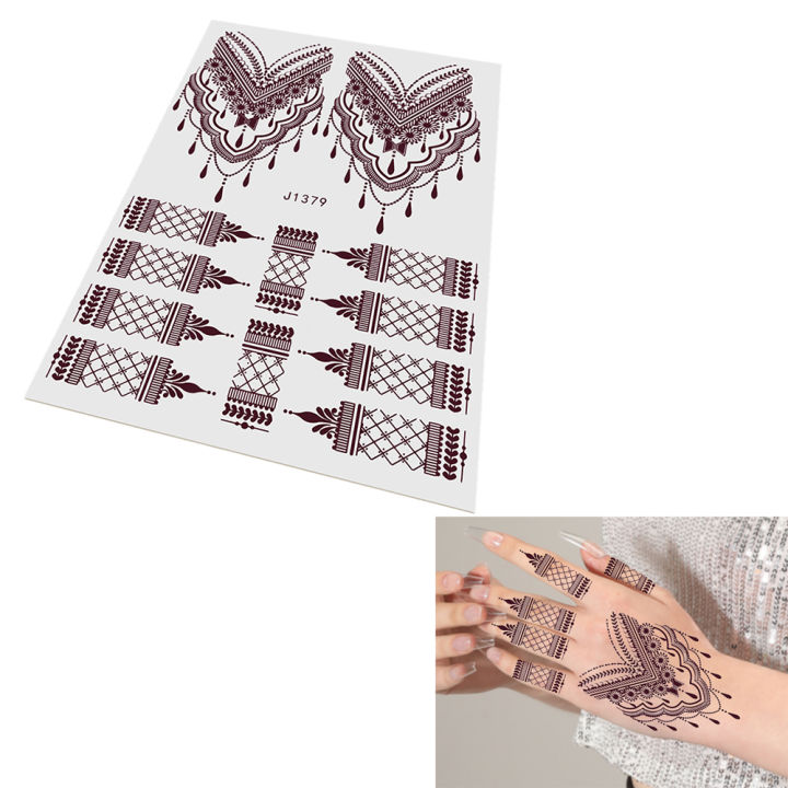 Waterproof%20Henna%20Tattoo%20Stickers%20Skin-safe%20Brown%20Lace%20Flower%20Temporary%20Tattoos%20Sticker%20Tattoos%20Non-permanent%20Henna%20Tattoo%20for%20-%20Image%203