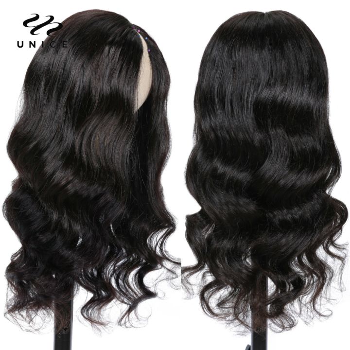 UNice%20Hair%20250%20Density%20Body%20Wave%20V%20Part%20Wig%20Human%20Hair%20Brazilian%20V%20Shape%20Glueless%20Wig%20Minimal%20Leave%20Out%20No%20Lace%20No%20Glue%20Wig%20-%20Image%203