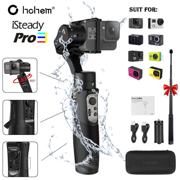 Hohem 3-Axis Handheld Gimbal Waterproof Action Camera Stabilizer for DJI Osmo Gopro Hero8//7/6/5/4 RXO SJCAM ISteady Pro 3/Pro4