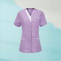 60%HOT Healthcare Nurse Robe Nurse Clothing T-Shirt V Neck Pocket Short Sleeve Button Nursing Staff Uniform Clothing Beauty Salo.