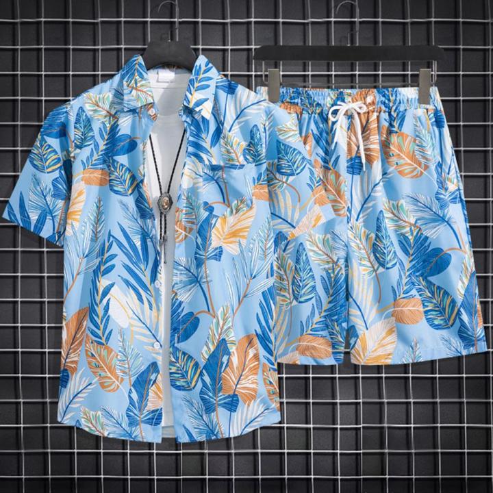 Beach Clothes For Men 2 Piece Set Hawaiian Shirt and Shorts Set Men Fashion Clothing Printing Casual Outfits Summer Beachwear