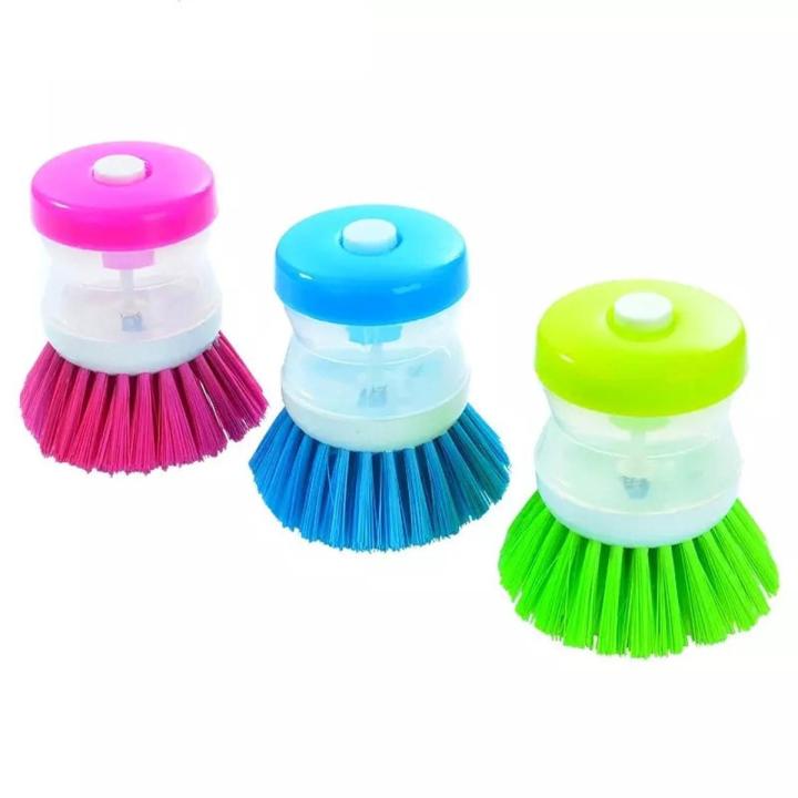 1pc Dish-Washing Brush w/ Soap Dispenser Palm Liquid Refill Scrubber For Kitchen