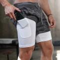 Running Shorts Men Sportswear 2 In 1 Compression Jogging Short Pants Double-deck Bottoms Gym Fitness Training Sport Shorts.