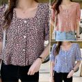 ZANZEA Korean Style Women Holiday Floral Printed Shirt Romantic Puff Sleeve Crop Blouse Tops. 