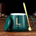{ABS} Cup Ceramic Gift Set Mug Tea Morning Coffee Milk with Handle Lids Spoon Household For Gift / Office / Home Set Cawan Seramik Hadiah Hari Jadi.