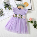 Summer New Baby Girls Dress Flower Embroidery Lace A-Line Skirt Solid Color Small Flying Sleeve Mesh Shag Dress Sweet Princess Dress. 