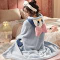 Coral velvet pajamas women's autumn and winter cute plush padded bathrobe robe robe long flannel loungewear set. 