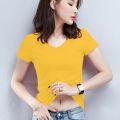 Solid V Neck T Shirt Women Summer Slim Fit Cotton T-Shirts Short Sleeve Female Casual Comfy Base Shirt All Match Lady 2022 Tees.