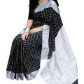 Checkered Elegance with the Black and White Cotton Dhupian Check Saree - A Stylish Choice for All Seasons and Casual Wear. 