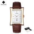 【support】 WWOOR Brand Classic Fashion Mens Rectangle Watches Male Brown Leather Quartz Waterproof Wrist Watch For Men Calendar Clocks. 