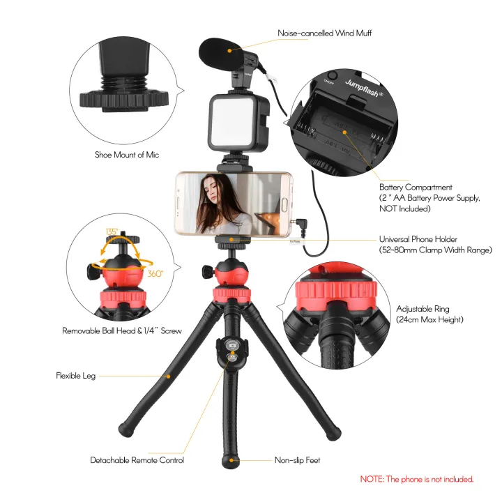 Jumpflash%20KIT-04LM%20Vlogging%20Kit%20Smartphone%20Video%20Rig%20Kit%20Includes%201%20LED%20Light%201%20Tripod%201%20Microphone%201%20Phone%20Holder%201%20Re-mote%20Control%20for%20Photography%20Recording%20-%20Image%206