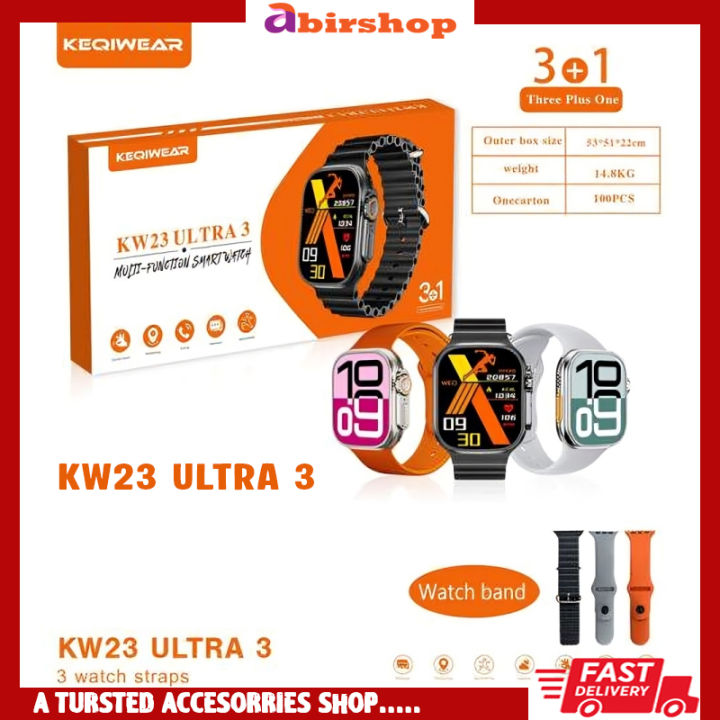 KW23 Ultra3 Smartwatch 3straps Aluminum Body Blody Blood Pressure Monitor Wireless Charging Supported