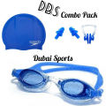 Swimming Glass Nose Clip Ear Plug Set & Swimming Cap -Blue. 