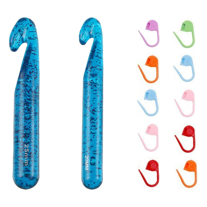 25 mm Crochet Hook Set Kit Large Acrylic 20 mm Crochet Hook with 10 Pcs Markers Perfect for Chunky Yarn