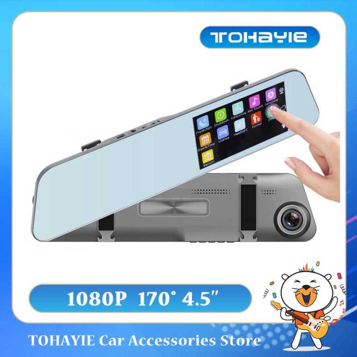 TOHAYIE%204.5%20Inch%20Car%20Camera%20DVR%20Rearview%20Mirror%20Dash%20Cam%20Recorder%20Video%20Registrator%20HD%201080P%20Touch%20Screen%20Night%20Vision%20Car%20Dash%20(with%208G%20TF%20Card)%20-%20Image%202
