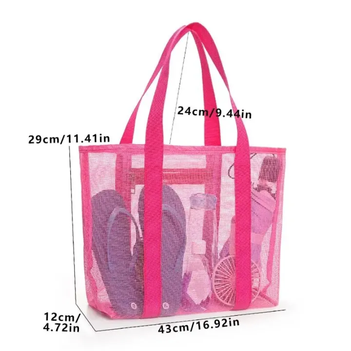 Pink%20Fashion%20Large%20Capacity%20Mesh%20Women'S%20Beach%20Bag%20Shoulder%20Bag%20Handbag%20-%20Image%206