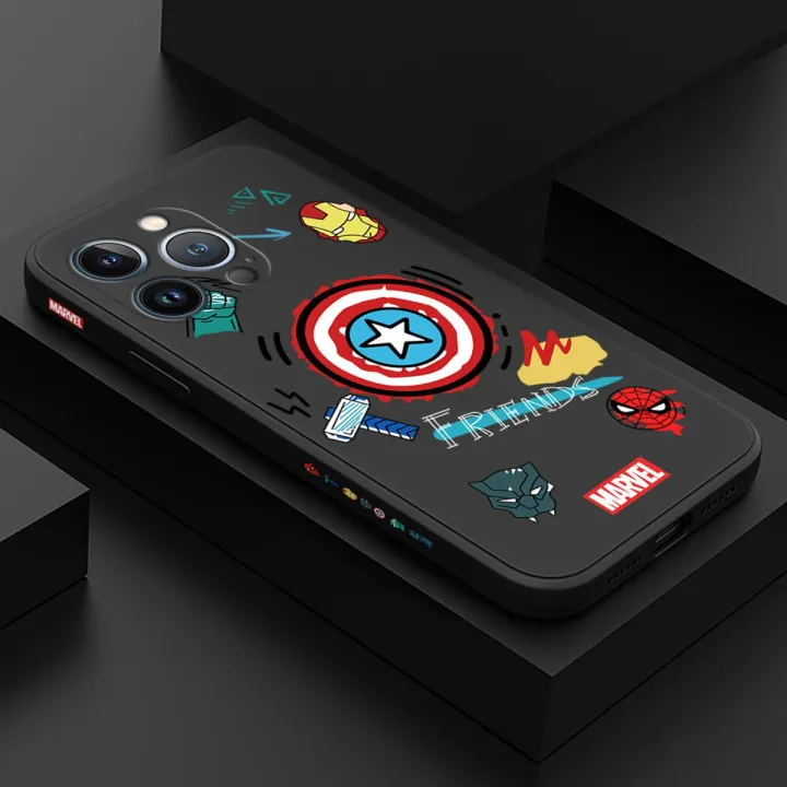 ZCSIBORUI for iPhone 14 Pro Max Marvel Superhero Square Edge Pattern Design Liquid Silicone Shockproof Phone Cases