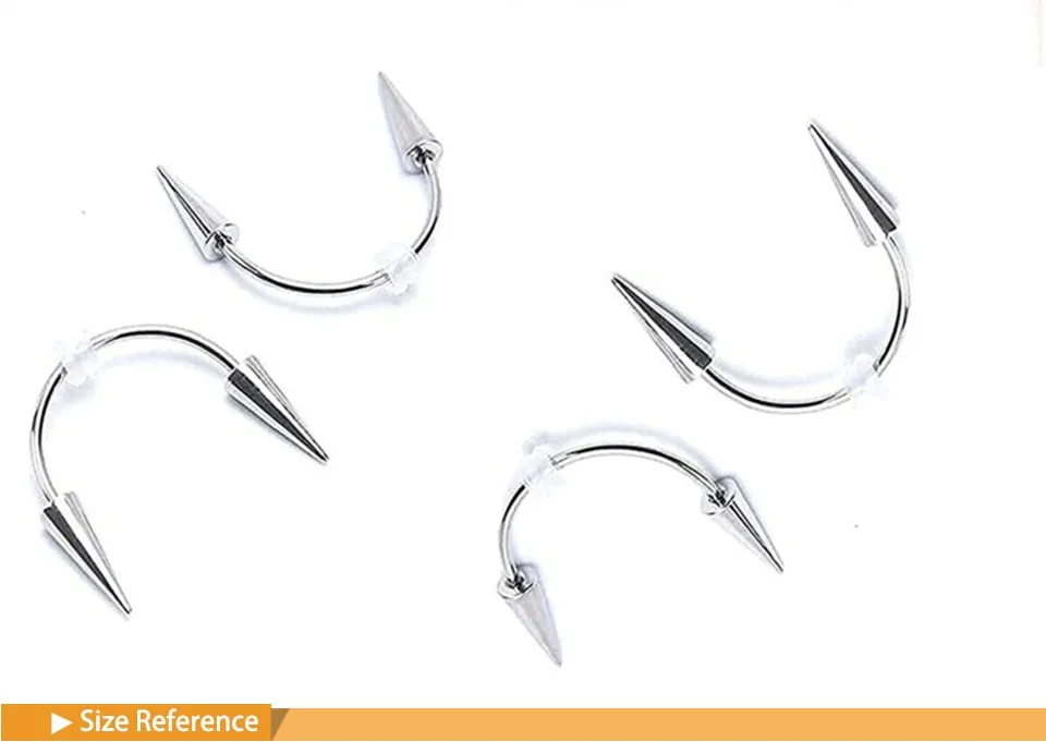 Septum Rings 16g 8 Piece Long Spike Septum Ring Set - 16G Surgical Steel Snake Bite Lip Jewelry (6mm-12mm) Smiley Piercing Jewelry