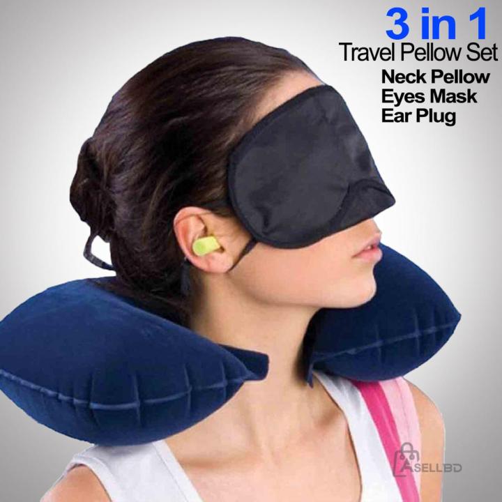 Memory Foam Travel Neck Pillow - 360° Support With Eye Mask & Earplugs In Portable Box
