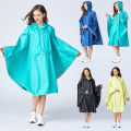 Women's Stylish Polyester Waterproof Rain Poncho Cloak Colorful Raincoat with Hood Zipper and Big Pocket on Front..