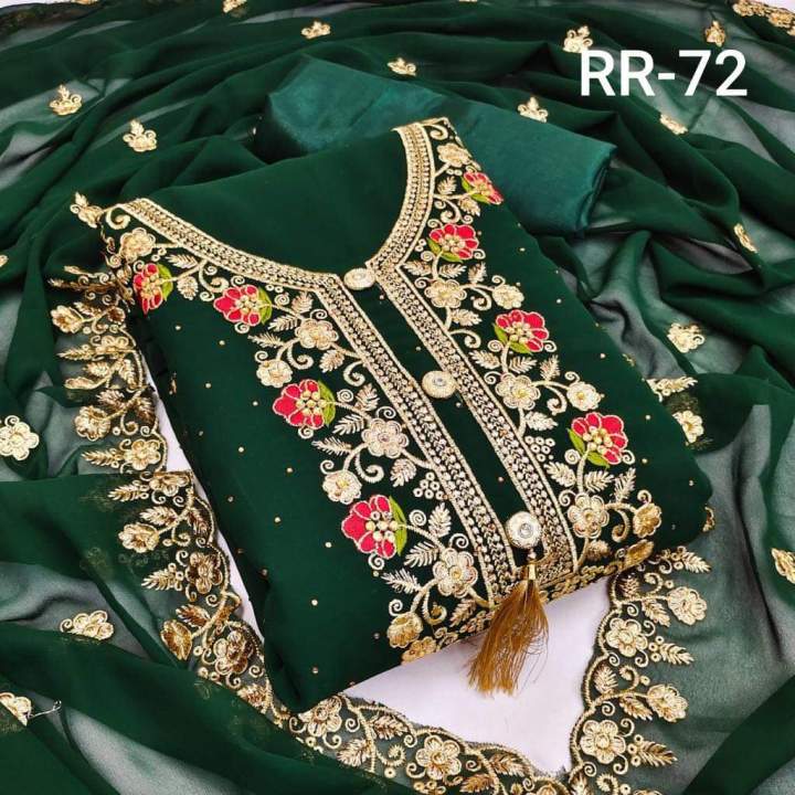 EHN Bangla Georgette/Jorjet Shalwar Kameez Unn Reddy Four Piece Dress for Eid