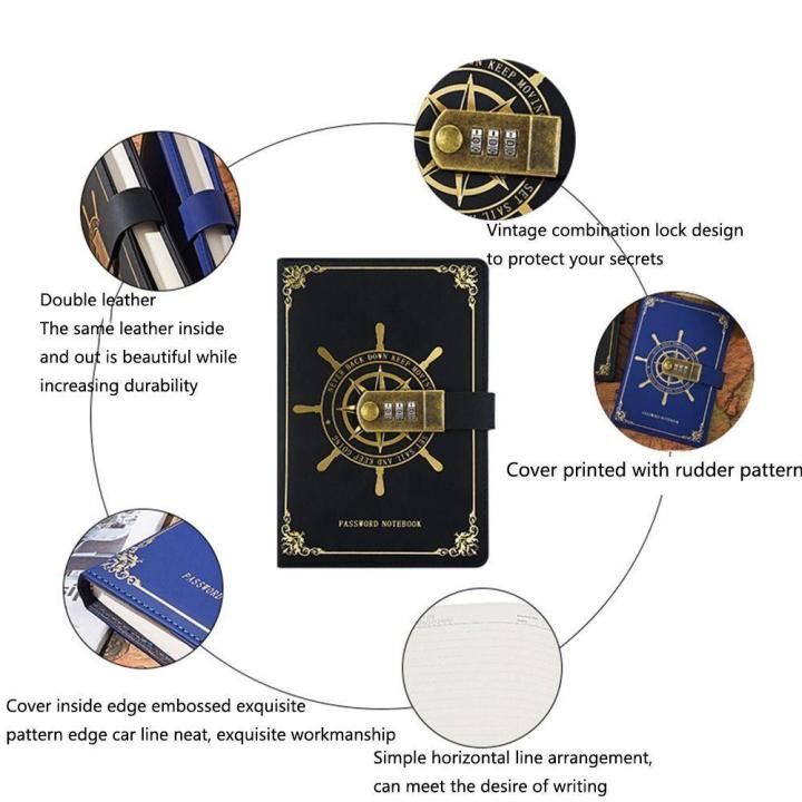 Secure%20Notebook%20Sailor's%20Voyage%20Password%20Notebook%20Leather%20Cover%20Password-locked%20Locked%20Diary%20book%20A5%20Size%20Thick%20Pages%20Password%20-%20Image%204